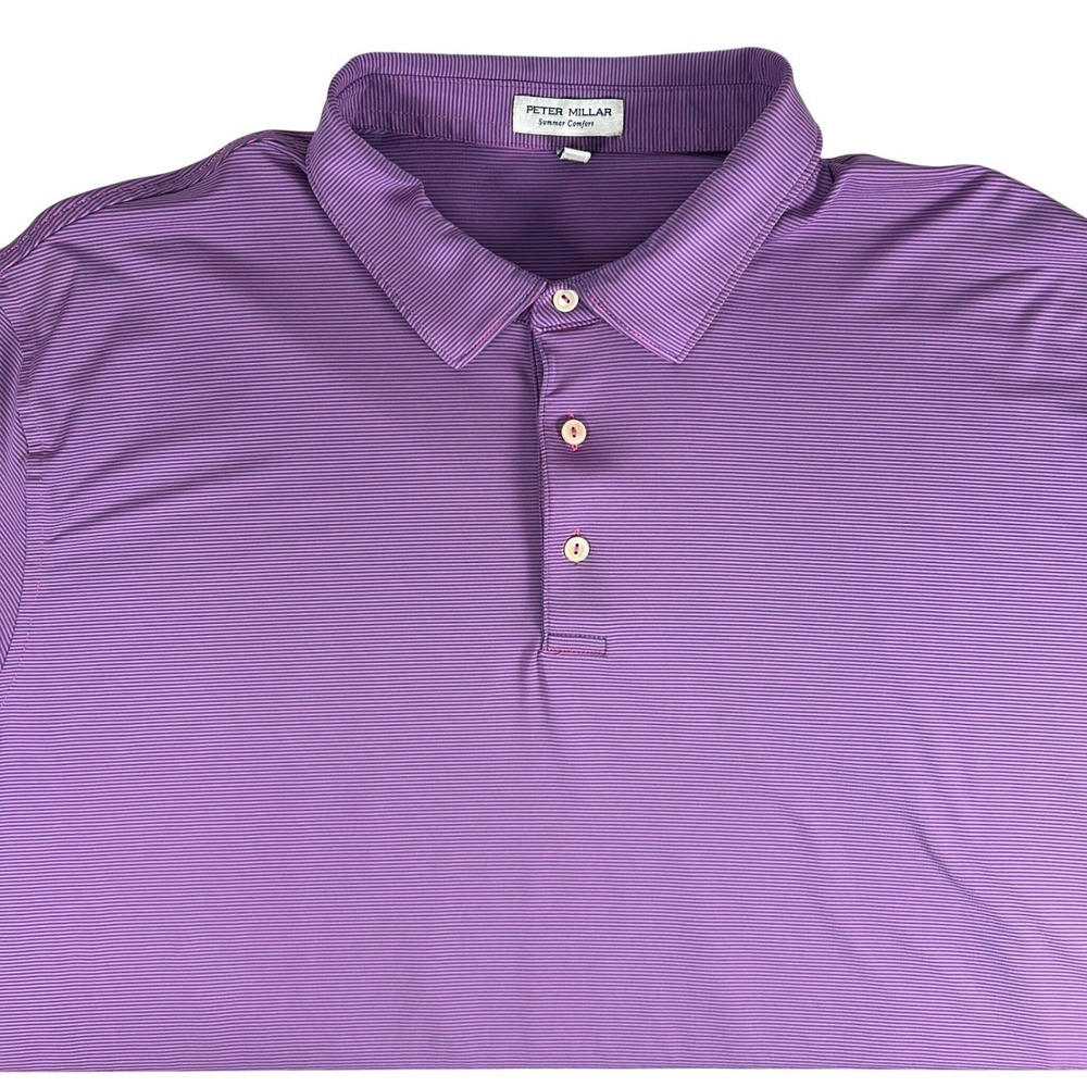 Peter Millar Polo Shirt Mens XXL Purple Micro Stripe Summer Comfort Performance